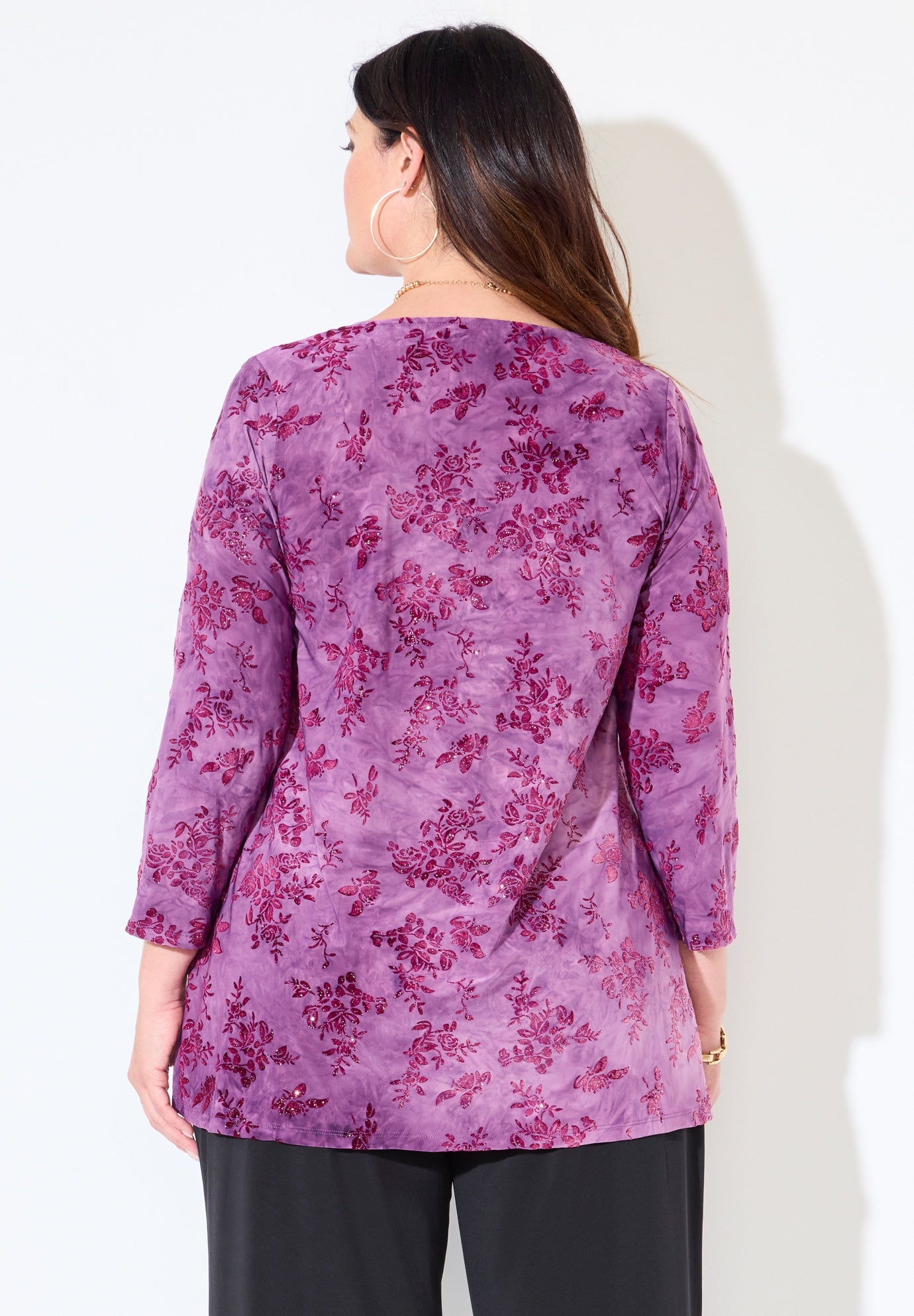 Flocked Tie-Dye V-Neck Tunic image number 1