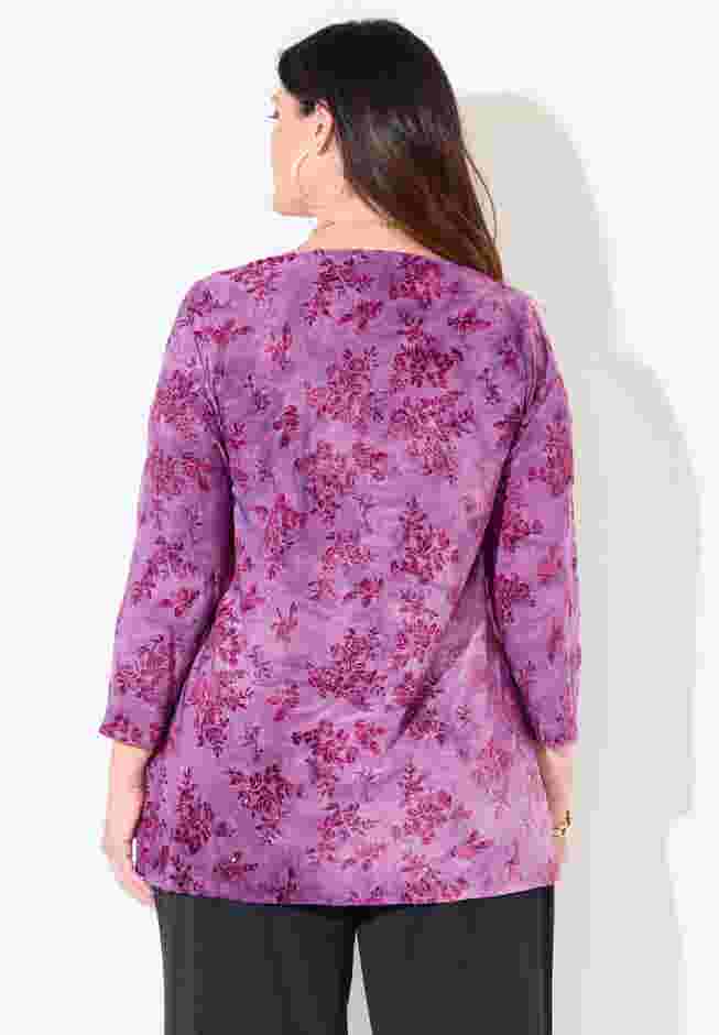 Flocked Tie-Dye V-Neck Tunic image number 2