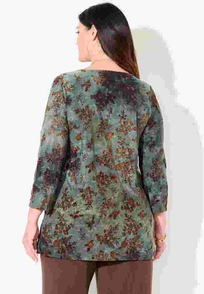 Flocked Tie-Dye V-Neck Tunic image number 2