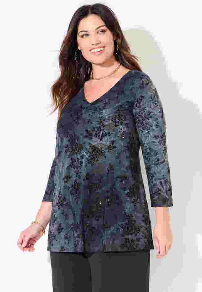 Flocked Tie-Dye V-Neck Tunic image number 0