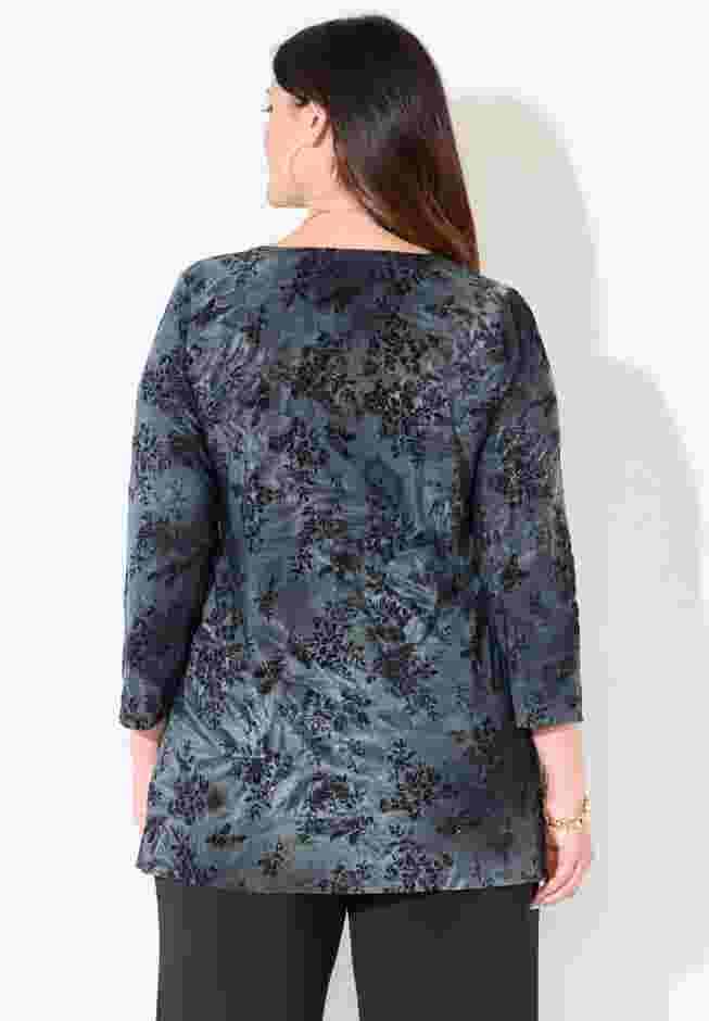 Flocked Tie-Dye V-Neck Tunic image number 1