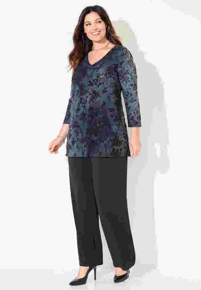 Flocked Tie-Dye V-Neck Tunic image number 3