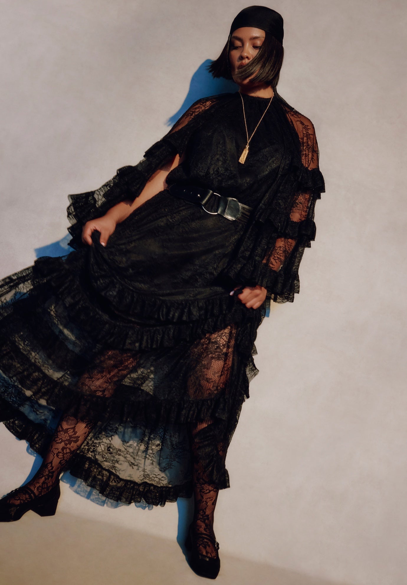 Tiered Lace Cape Maxi Dress image number 0