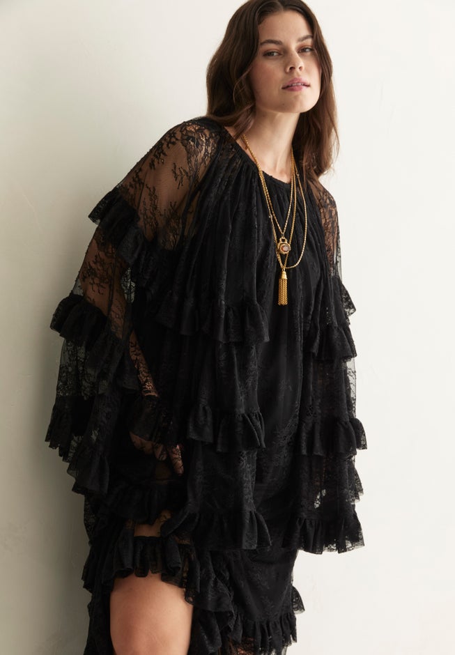 Tiered Lace Cape Maxi Dress image number 2