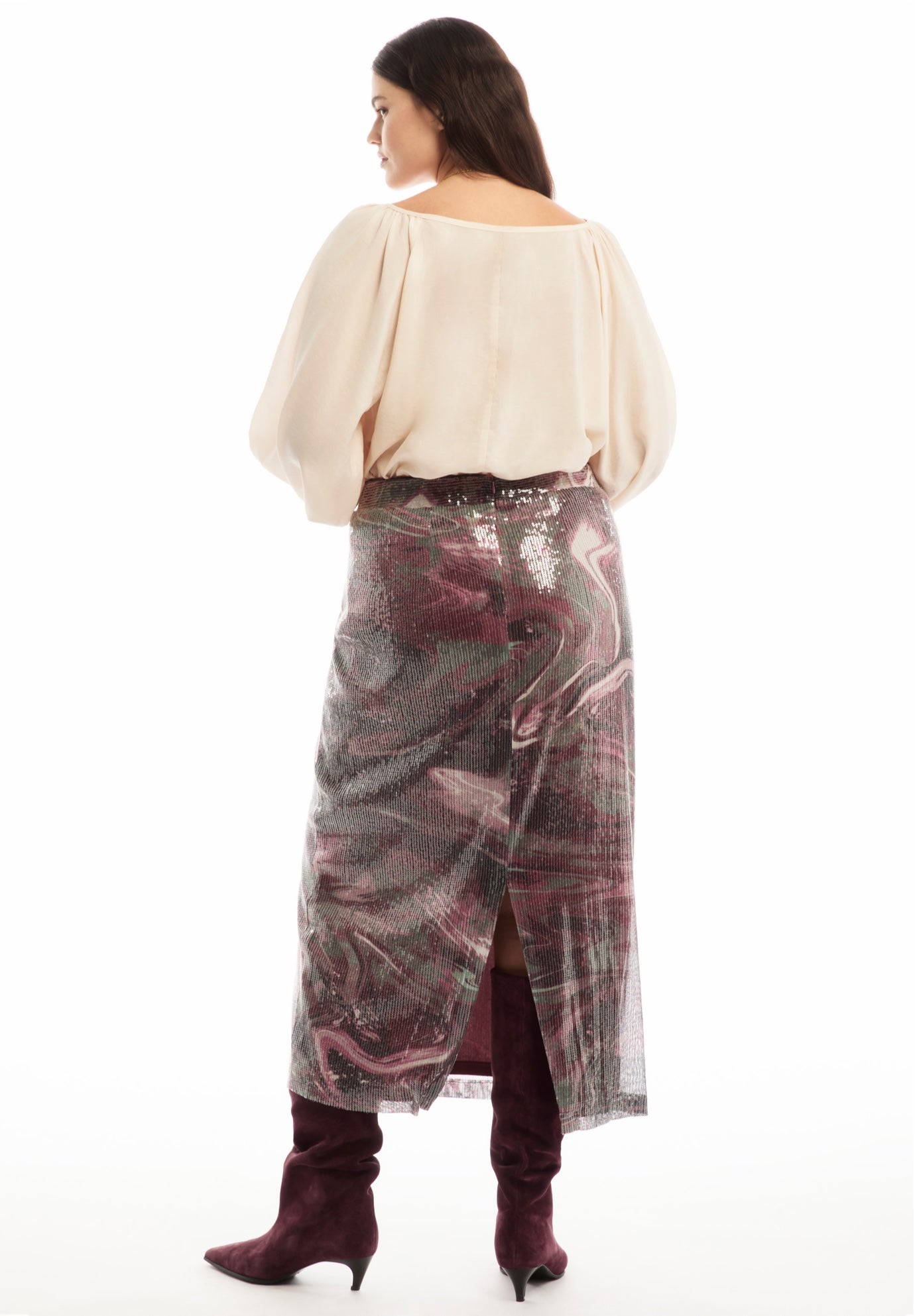 Sequined Mesh Column Midi Skirt image number 1