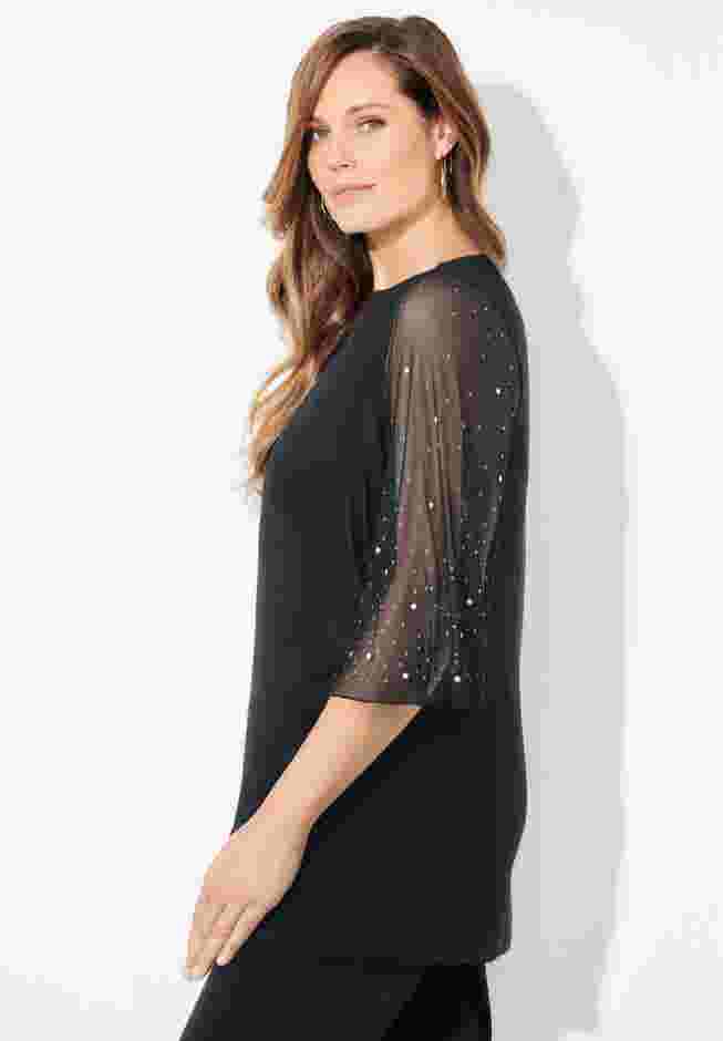 Ponte Mesh Sleeve Top image number 1
