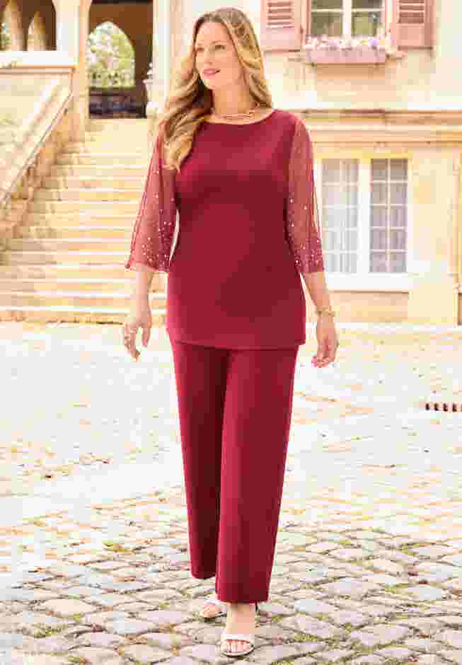 Ponte Mesh Sleeve Top image number 0