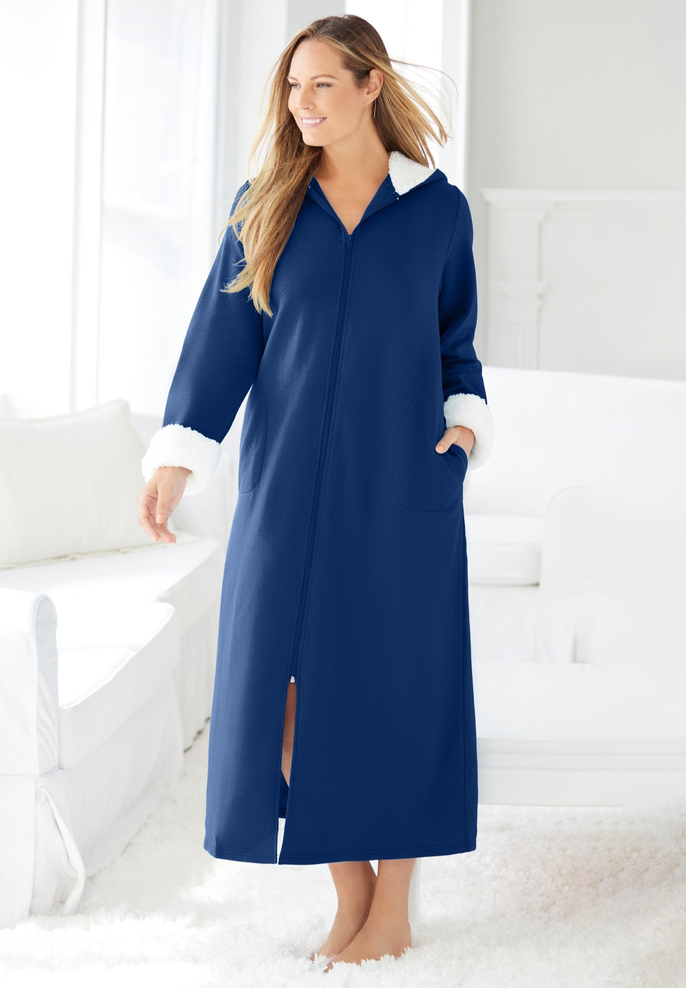 Sherpa-Lined Long Hooded Robe image number 0