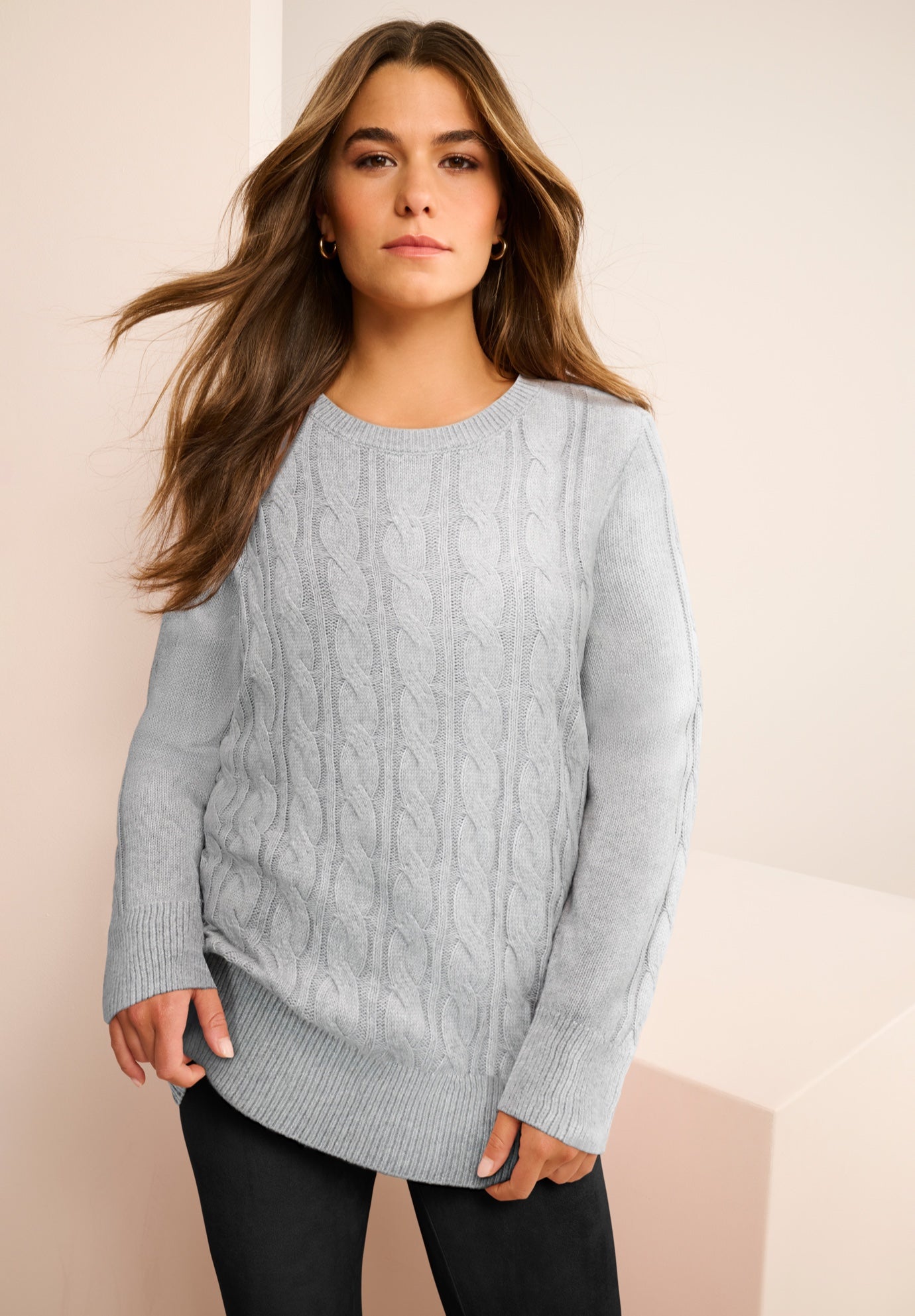 Plus Size Cozy Cable Crewneck Sweater image number 0