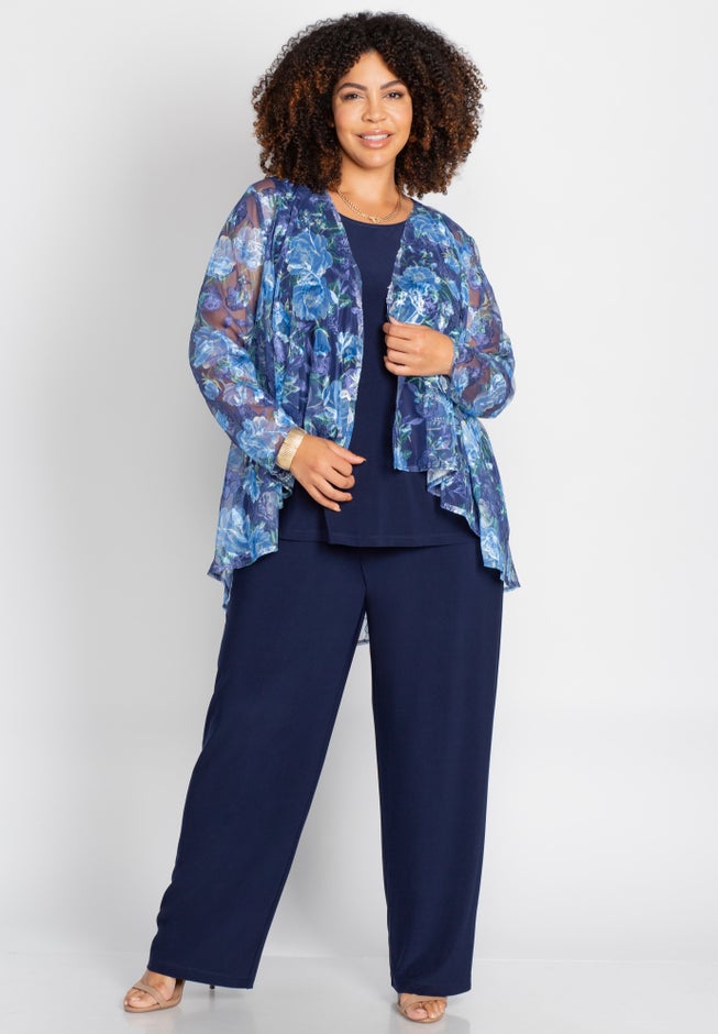 Cascade Embroidered 3-Piece Pant Set image number 0