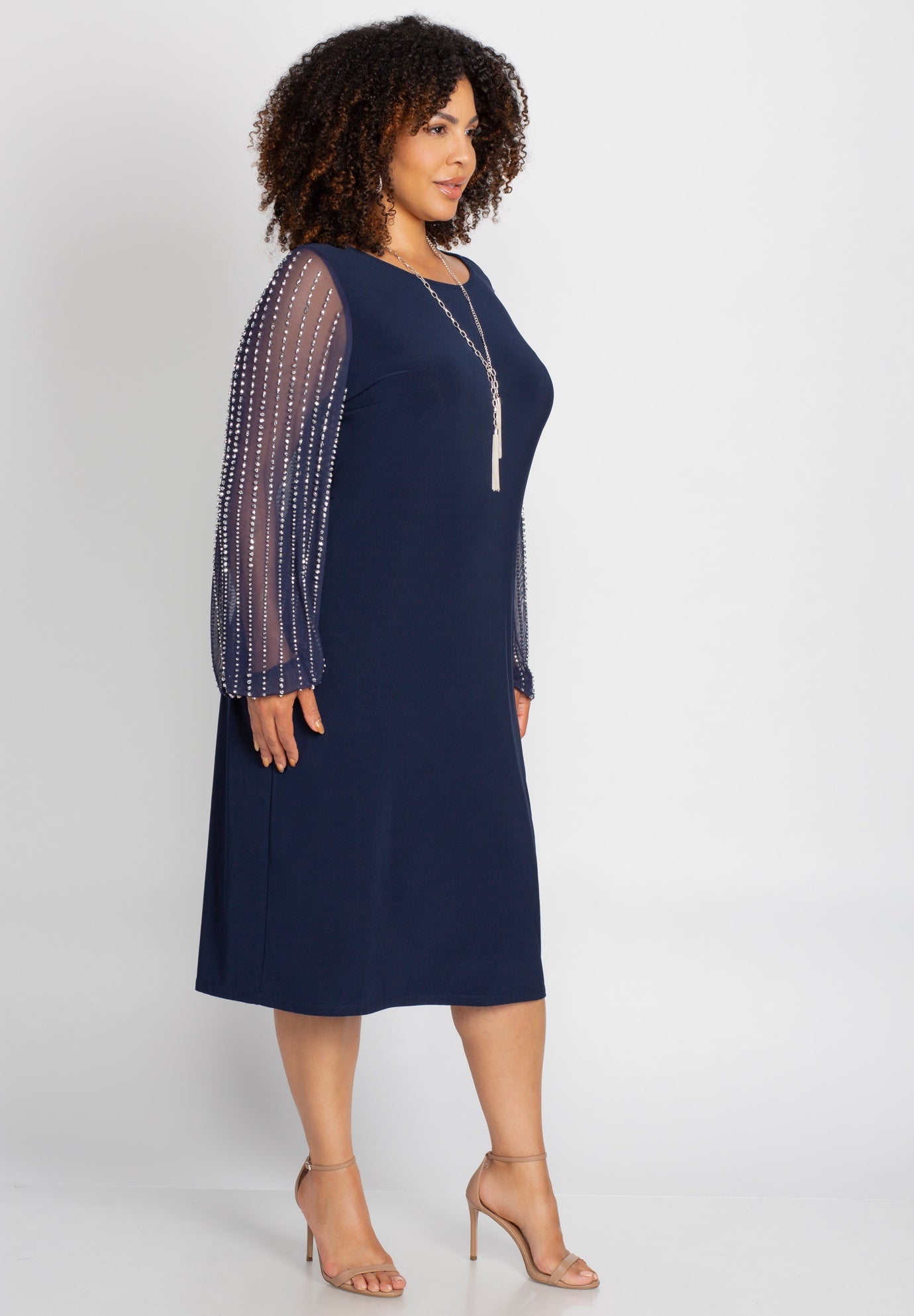 Beaded Mesh Shift Dress image number 2