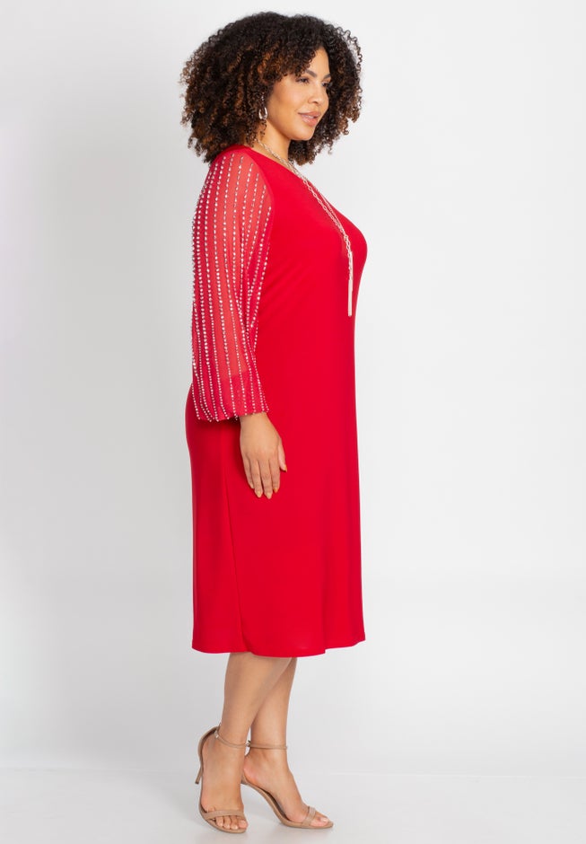 Beaded Mesh Shift Dress image number 1