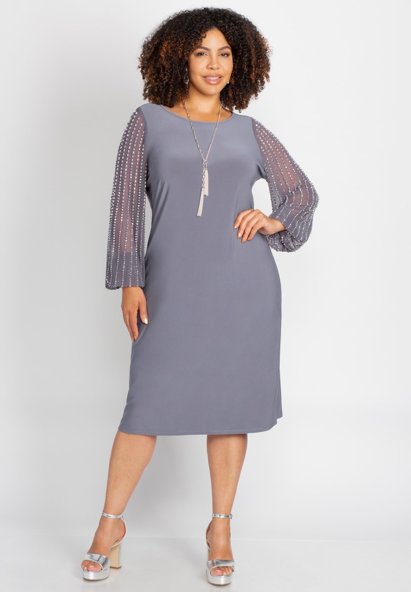 Beaded Mesh Shift Dress image number 0