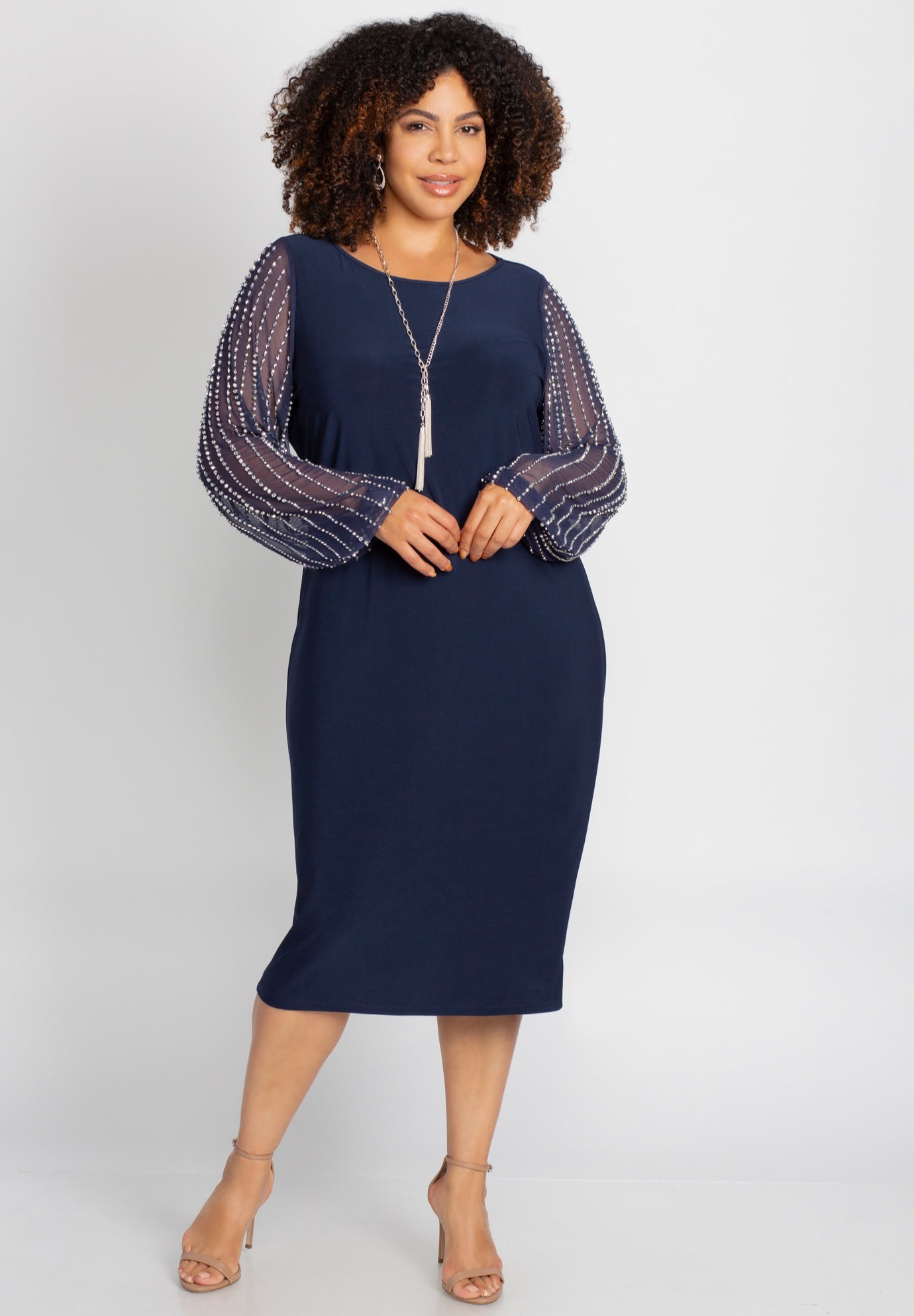 Beaded Mesh Shift Dress image number 0