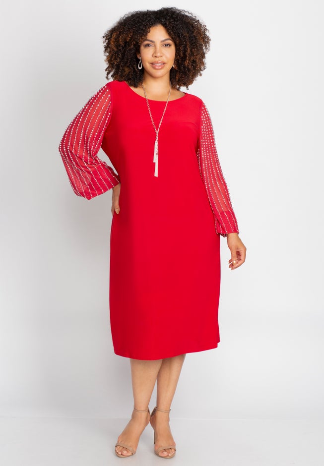 Beaded Mesh Shift Dress image number 0