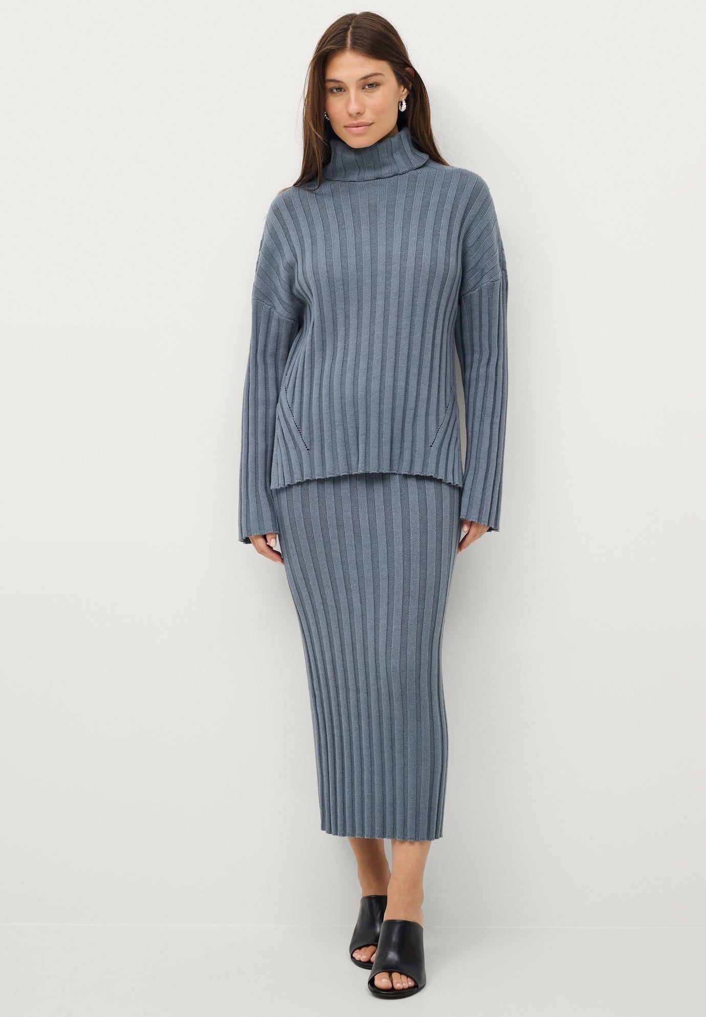 Wide Ribbed Turtleneck Pullover with Hi-Low Hem image number 0