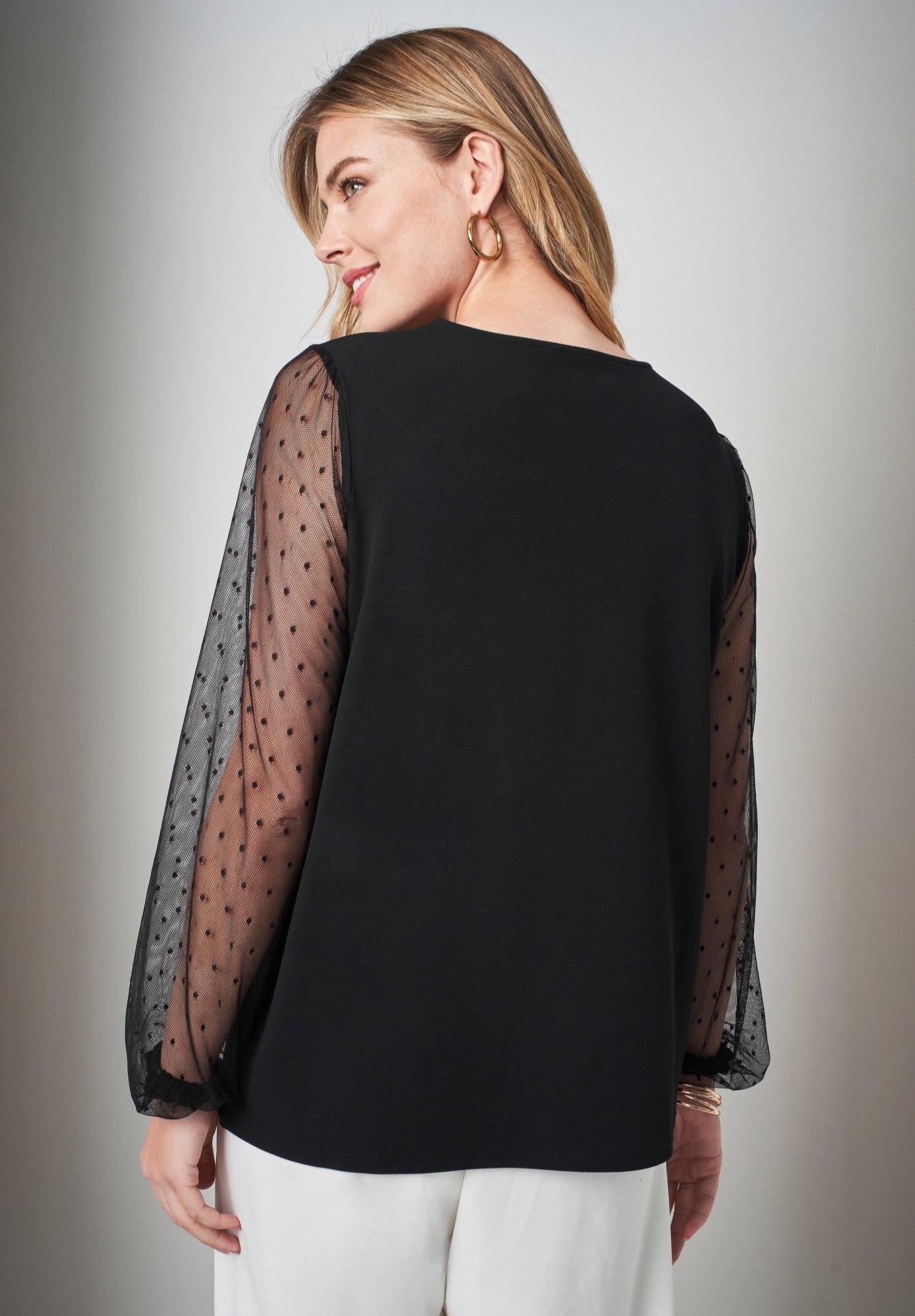 Stretch Crepe Square Neck Mixed Media Top image number 2