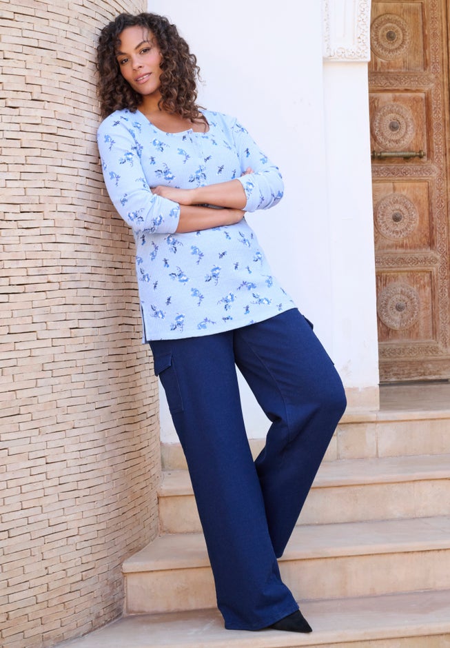 Plus Size Knit Thermal Henley Top &ndash; Long Sleeve image number 3