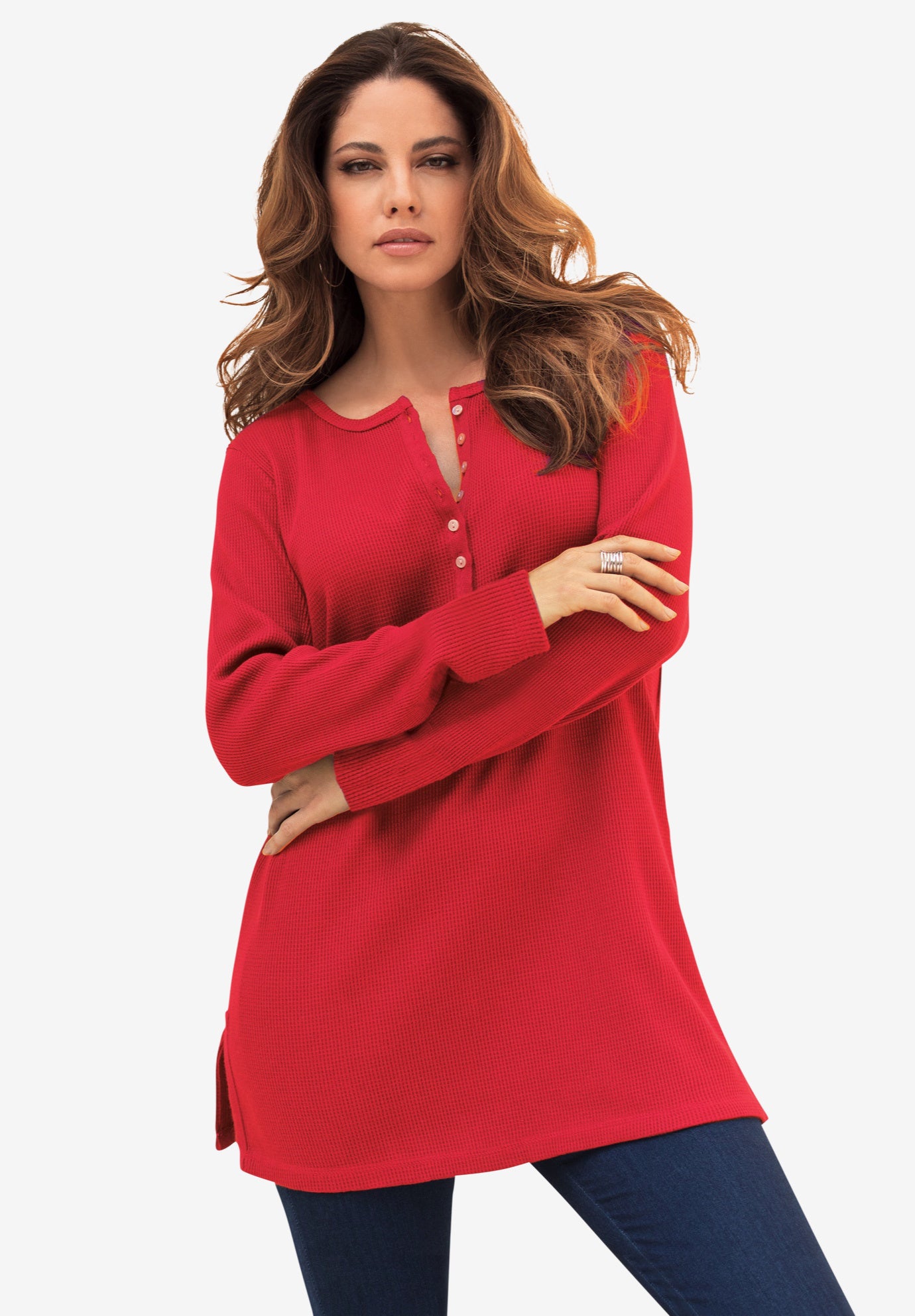 Plus Size Knit Thermal Henley Top &ndash; Long Sleeve image number 0