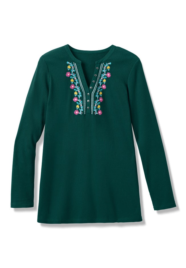 Embroidered Thermal Henley Tee image number 7