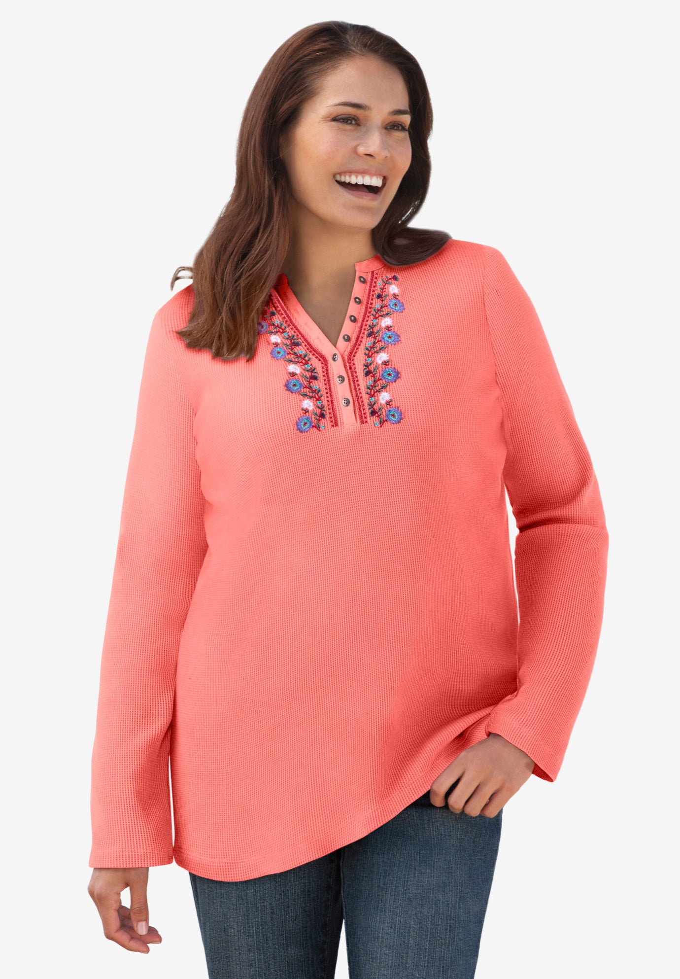Embroidered Thermal Henley Tee image number 0