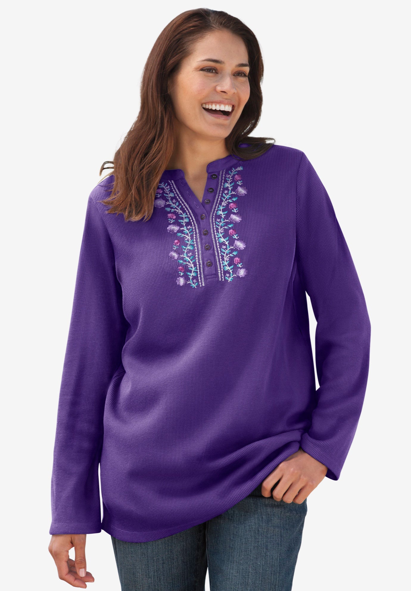 Embroidered Thermal Henley Tee image number 0