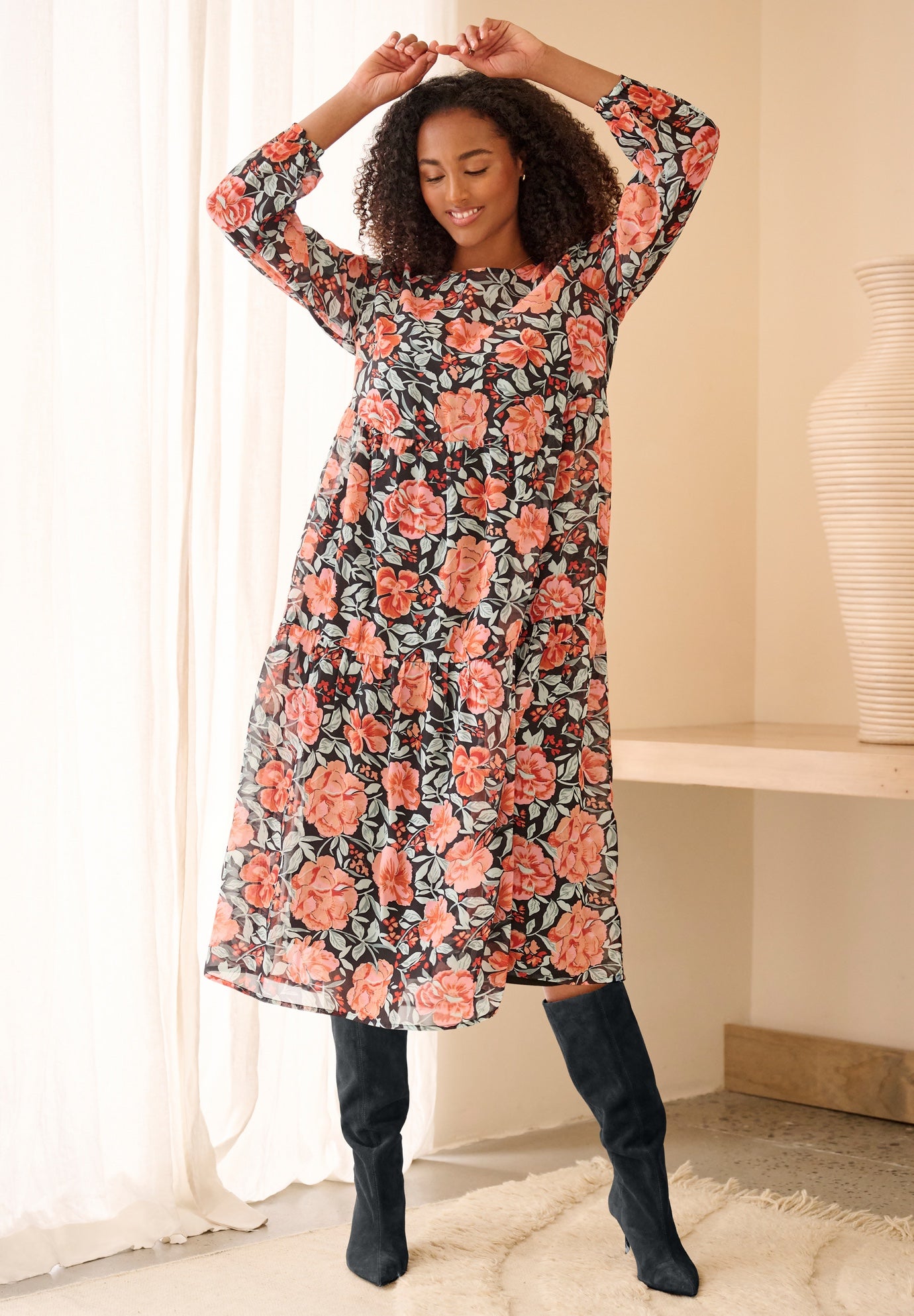 Sheer Overlay Tiered Dress image number 0