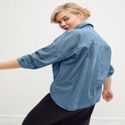 Oversized Button-Front Denim Shirt image number null