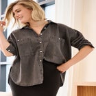 Oversized Button-Front Denim Shirt image number null