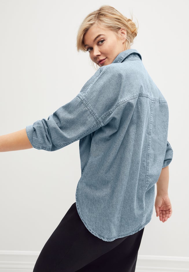 Oversized Button-Front Denim Shirt image number 1