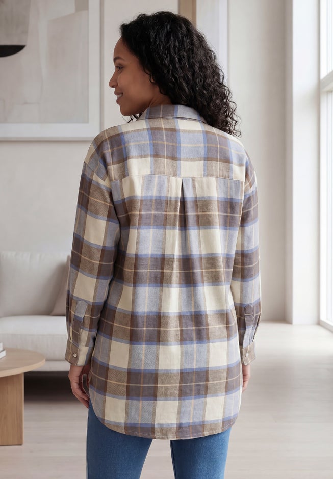 Plaid Button-Front Flannel Tunic image number 1
