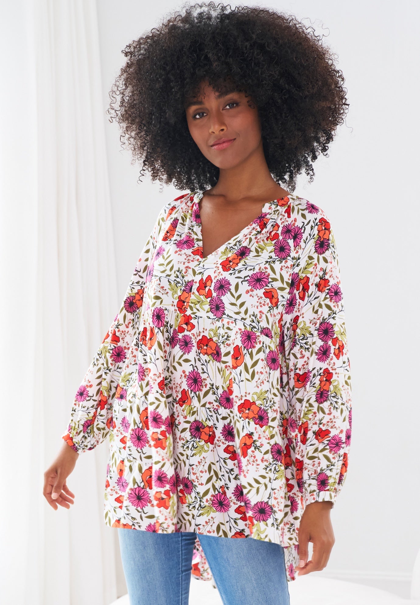 Tiered Tunic With Notch V-Neck image number 0