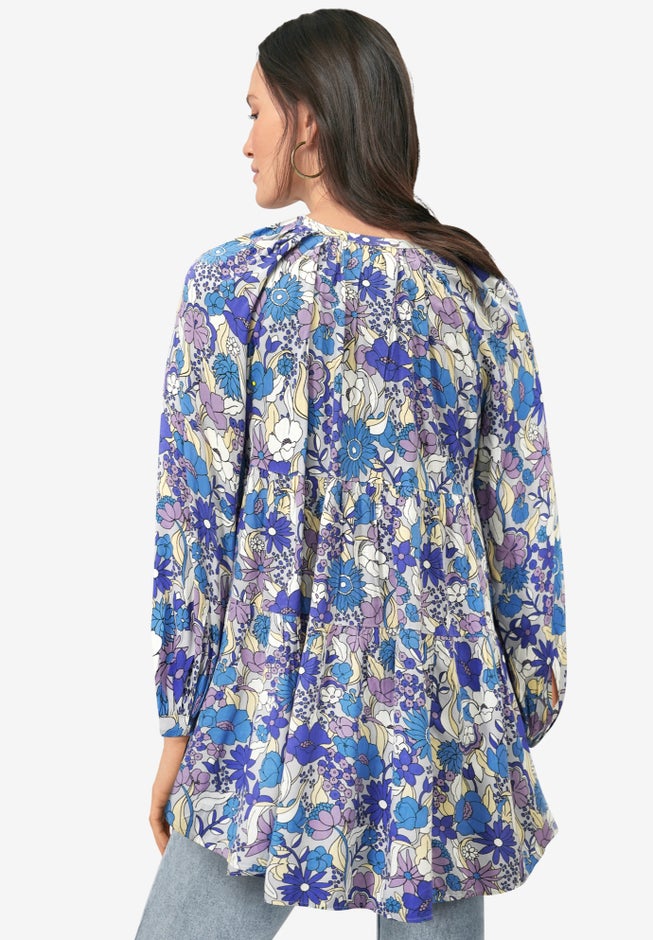 Tiered Tunic With Notch V-Neck image number 1