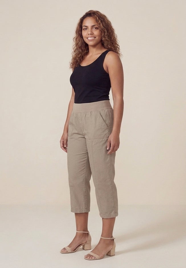 Stretch Knit Waist Cargo Capri image number 2