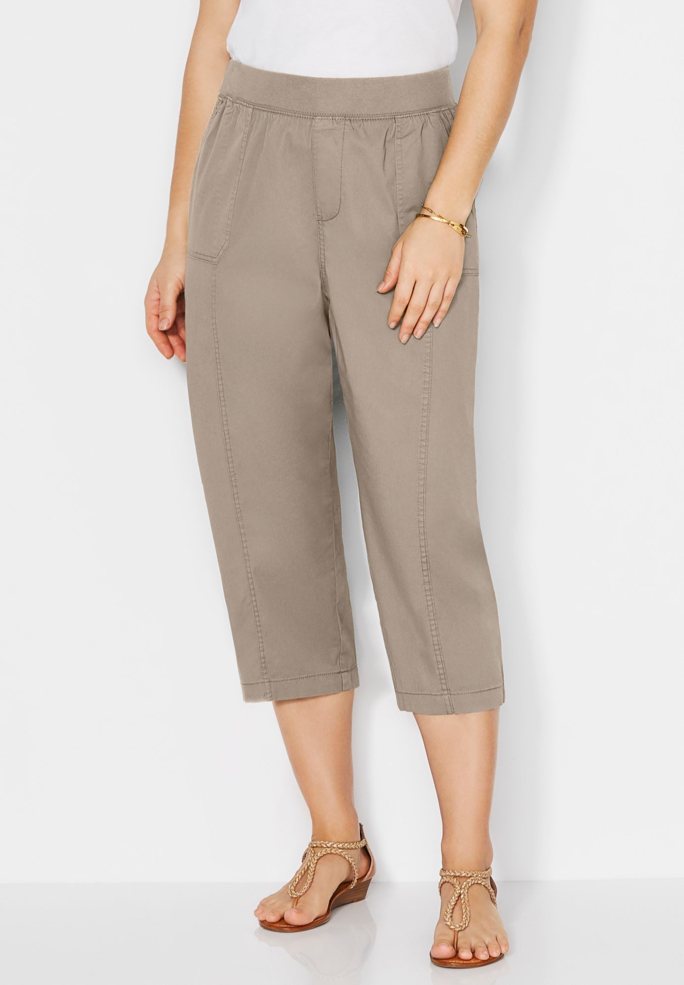 Stretch Knit Waist Cargo Capri image number 0