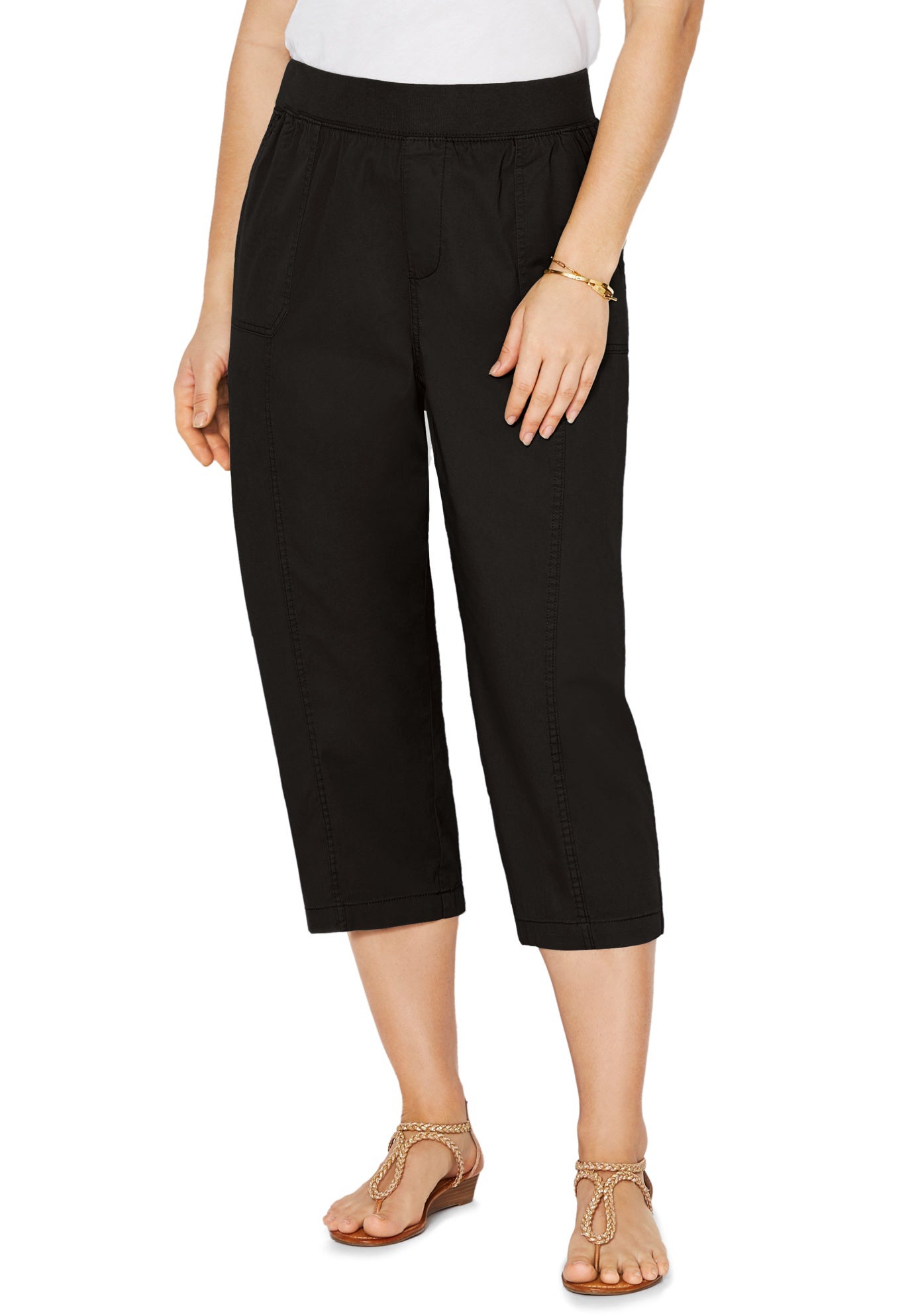 ★CERRIC★WAIST STRING CAPRI CARGO PANTS★1897★Black★人気 plus size cargo capri with ribbed waistband in black | maurices
