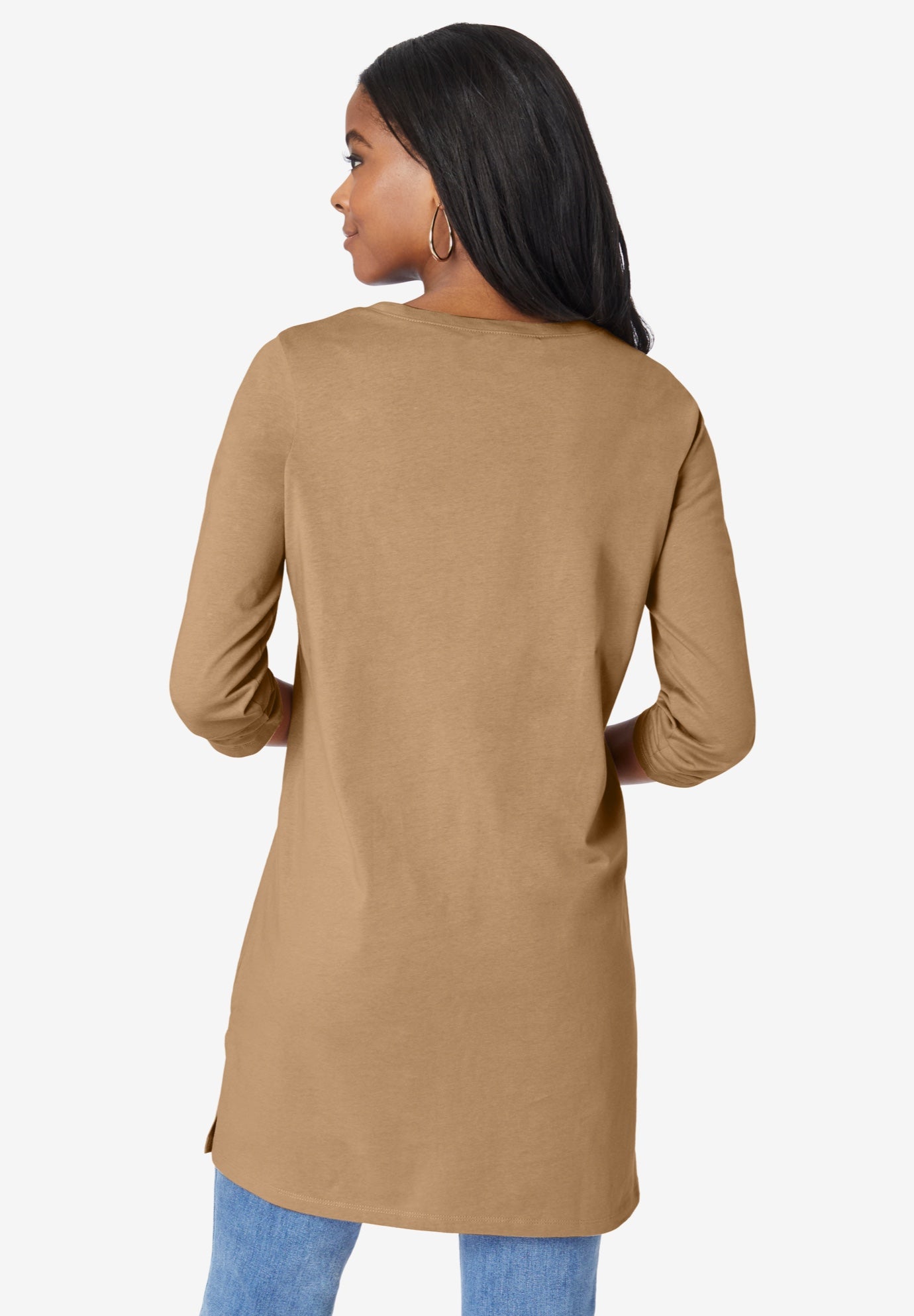 Plus Size Cotton Ultimate Long Sleeve V-Neck Tunic image number 1