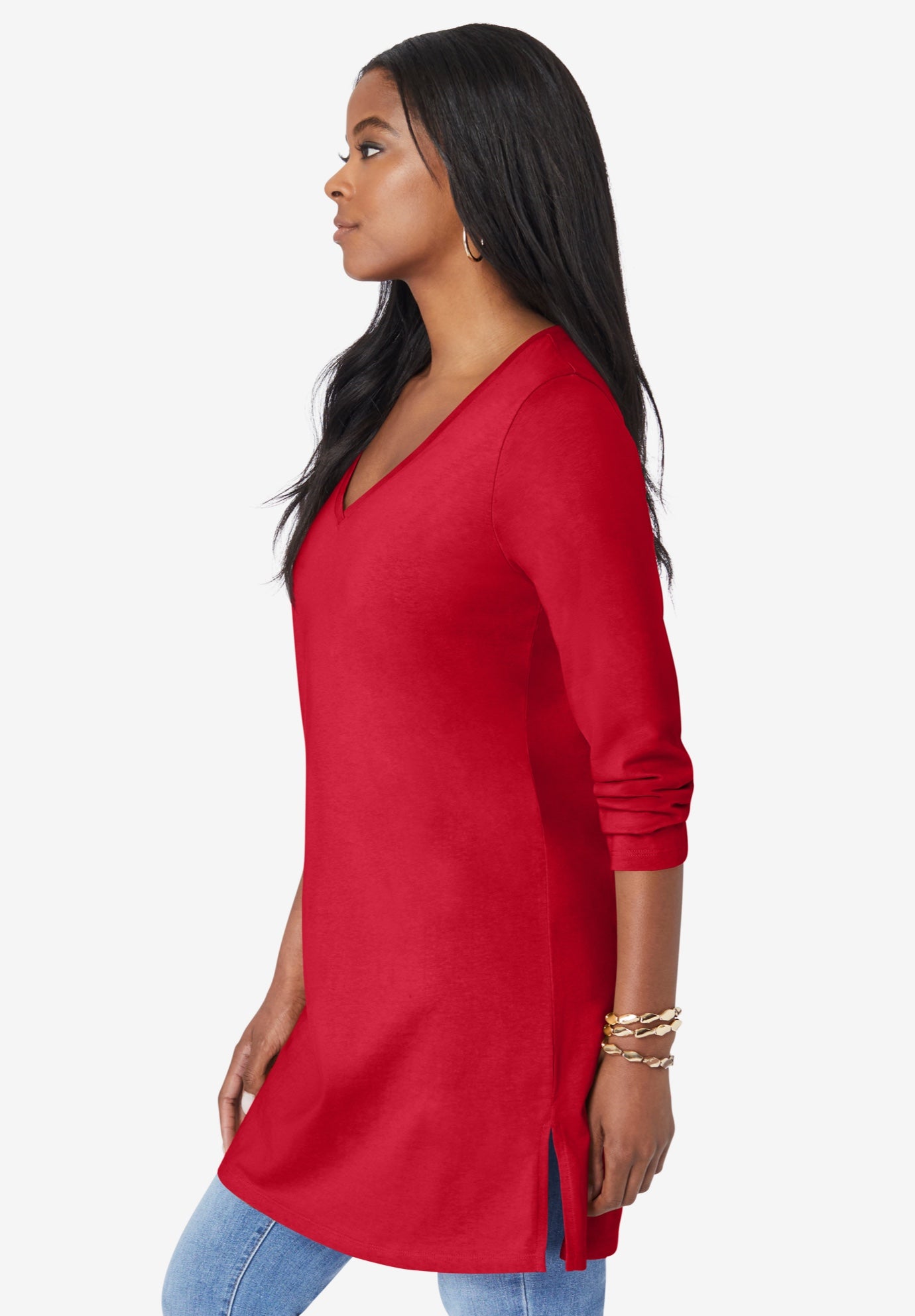 Plus Size Cotton Ultimate Long Sleeve V-Neck Tunic image number 2