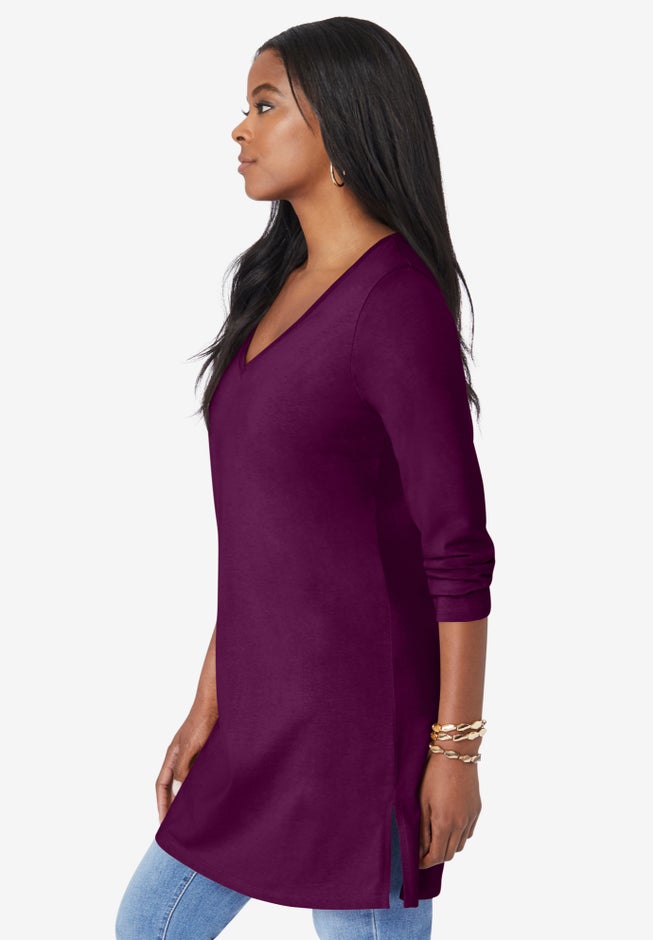 Plus Size Cotton Ultimate Long Sleeve V-Neck Tunic image number 2