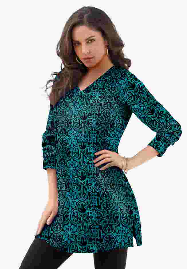 Plus Size Cotton Ultimate Long Sleeve V-Neck Tunic image number 0