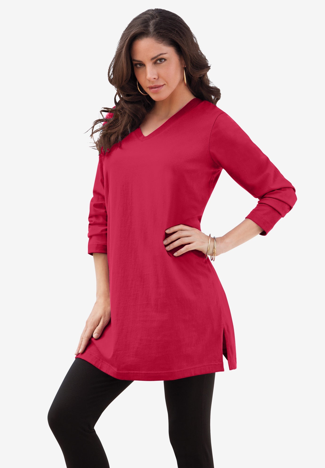 Plus Size Cotton Ultimate Long Sleeve V-Neck Tunic image number 0