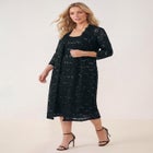 Plus Size 3/4 Sleeve Formal Duster Sequin &ndash; Embellished Lace Dress Set image number null