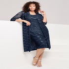 Plus Size 3/4 Sleeve Formal Duster Sequin &ndash; Embellished Lace Dress Set image number null