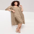 Plus Size 3/4 Sleeve Formal Duster Sequin &ndash; Embellished Lace Dress Set image number null