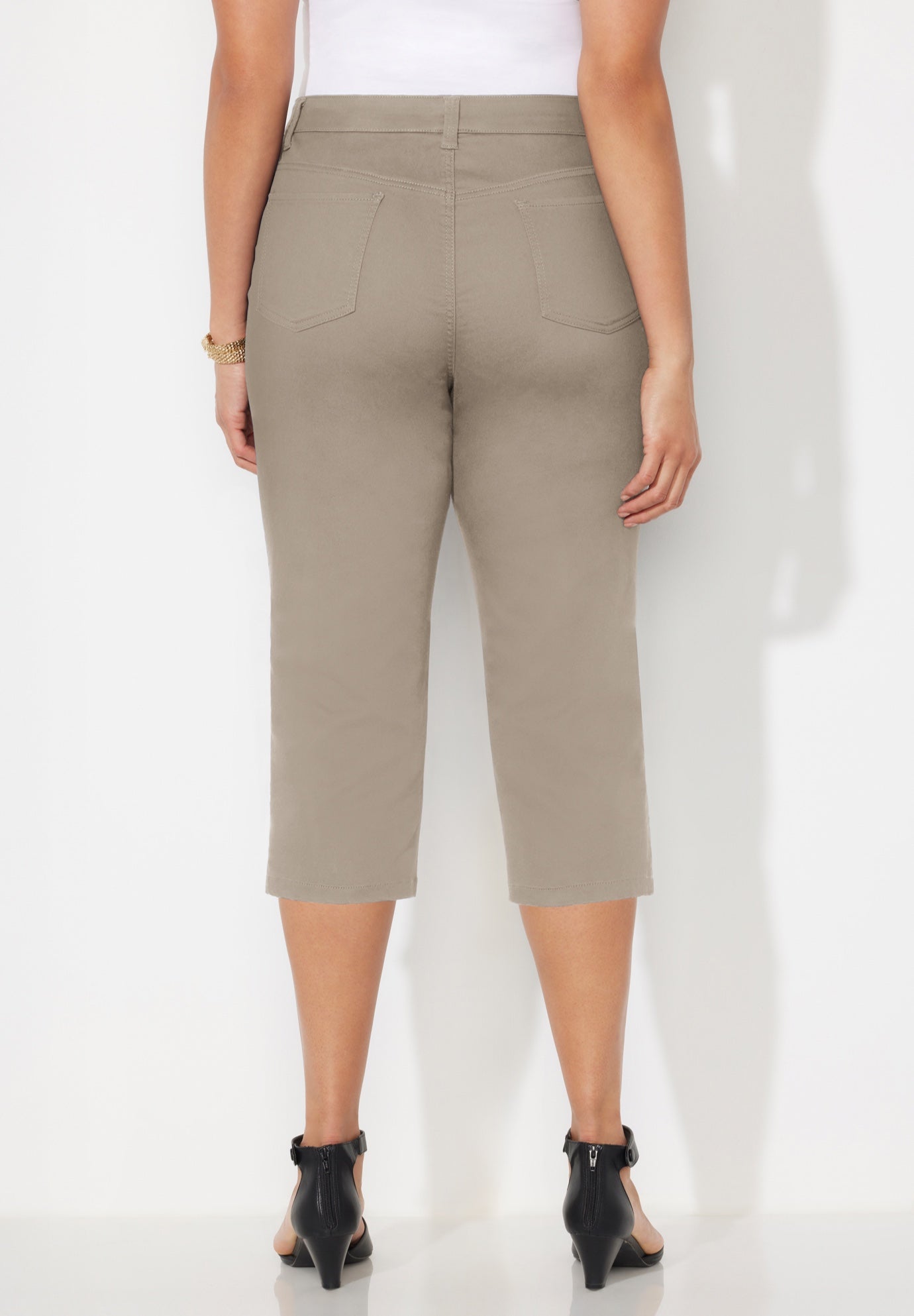 Sateen Stretch Capri - Polished Cotton Blend, Chai Latte