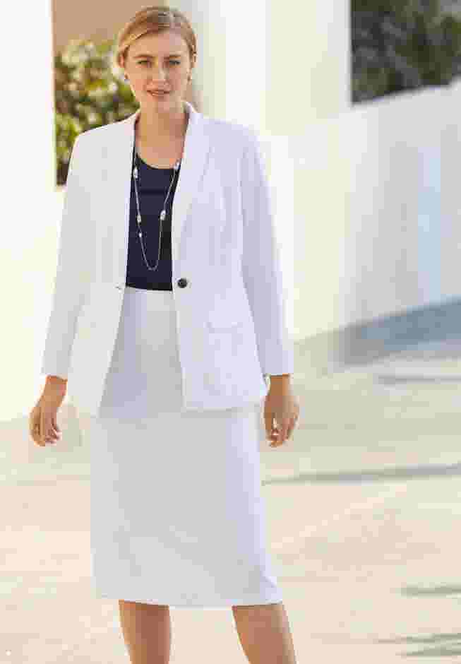 2-Piece Stretch Crepe Single-Breasted Skirt Suit image number 6