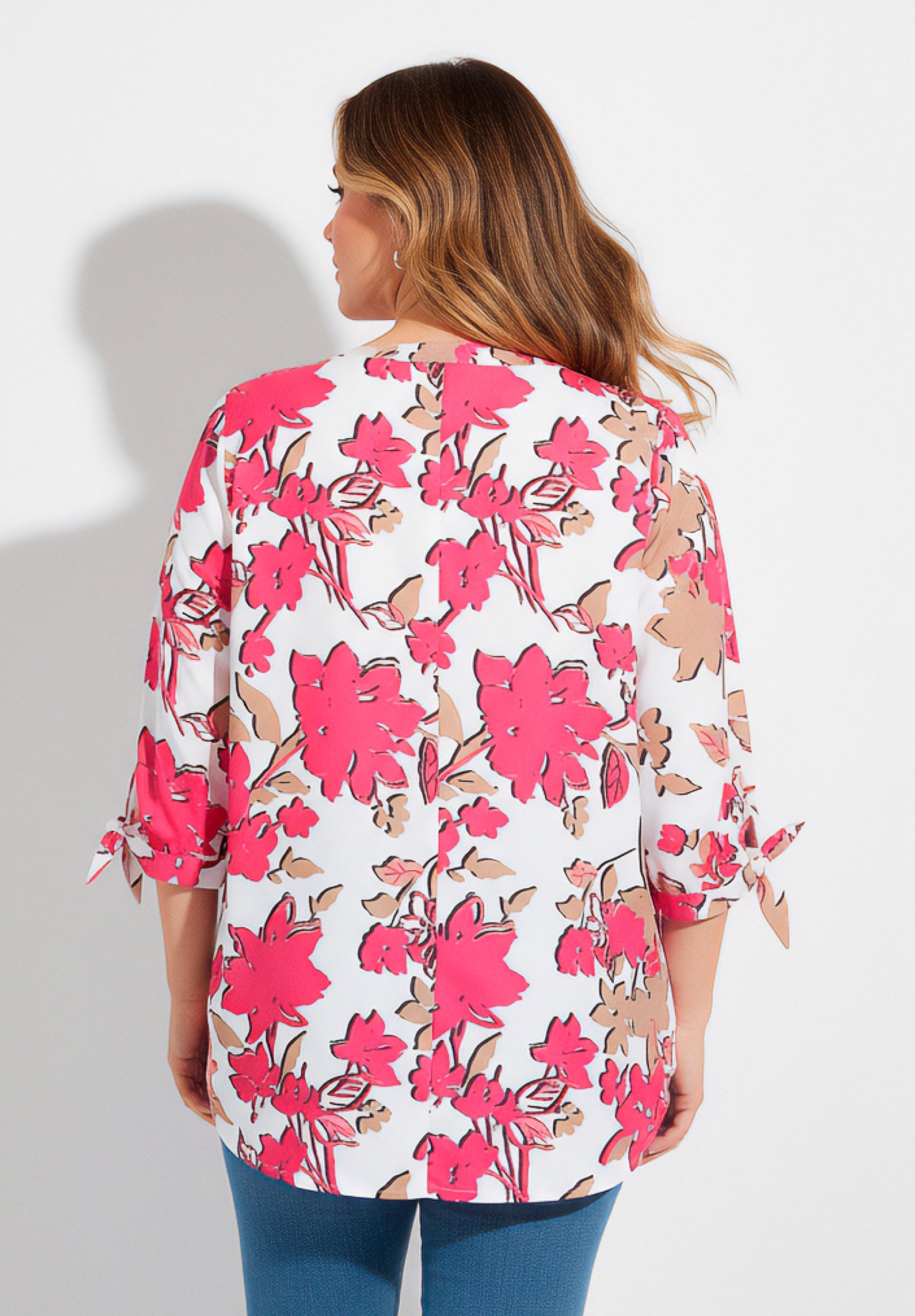 Georgette Buttonfront Tie Sleeve Cafe Blouse image number 1