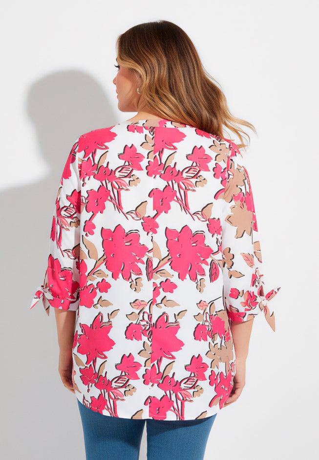 Georgette Buttonfront Tie Sleeve Cafe Blouse image number 1