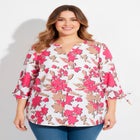 Georgette Buttonfront Tie Sleeve Cafe Blouse image number 3