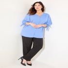 Georgette Buttonfront Tie Sleeve Cafe Blouse image number null